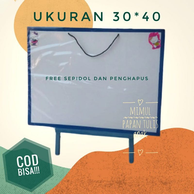 

Papan tulis gantung atau standing anak white board uk 30*40 free standing sepidol dan penghapus