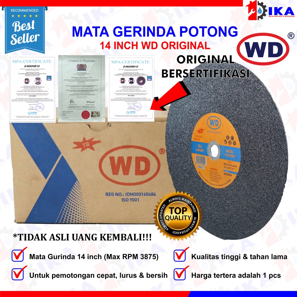 Batu Gerinda Potong WD 14 inch /Cutting Wheel WD 14 inch / ASLI 100% GARANSI UANG KEMBALI JIKA PALSU