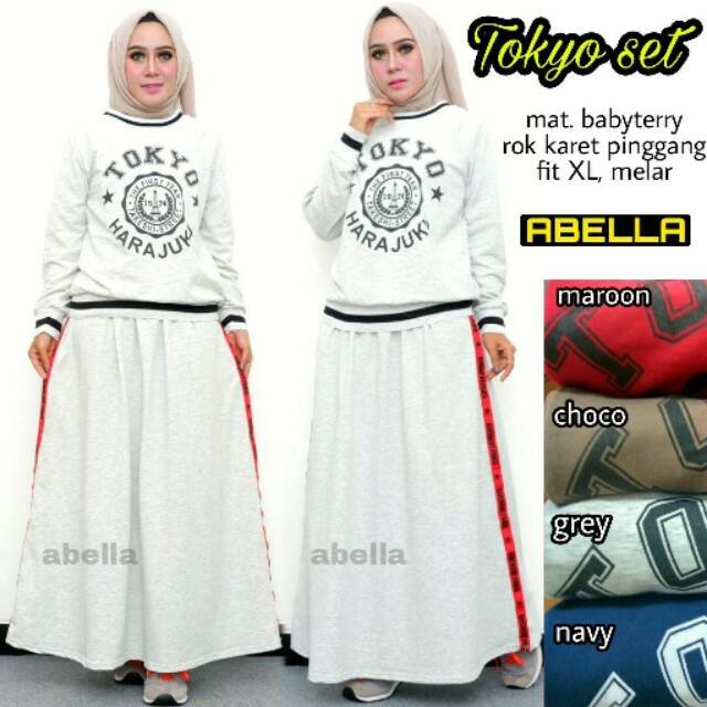 Tokyo set dress casual baju olahraga cewek cantik size jumbo sweter skirt babyterry premium jumbo