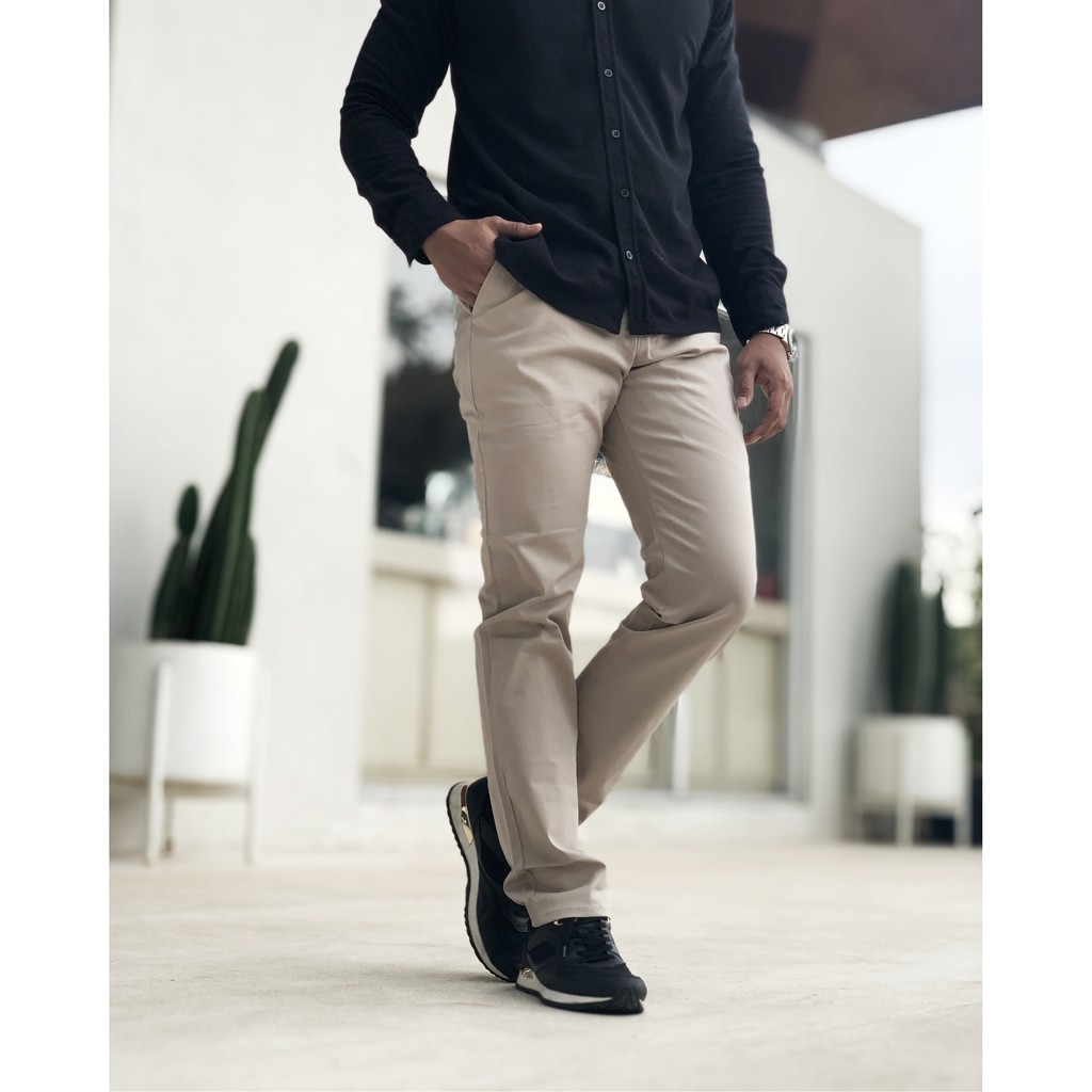 Celana Formal Panjang Pria Warna Krem Slimfit