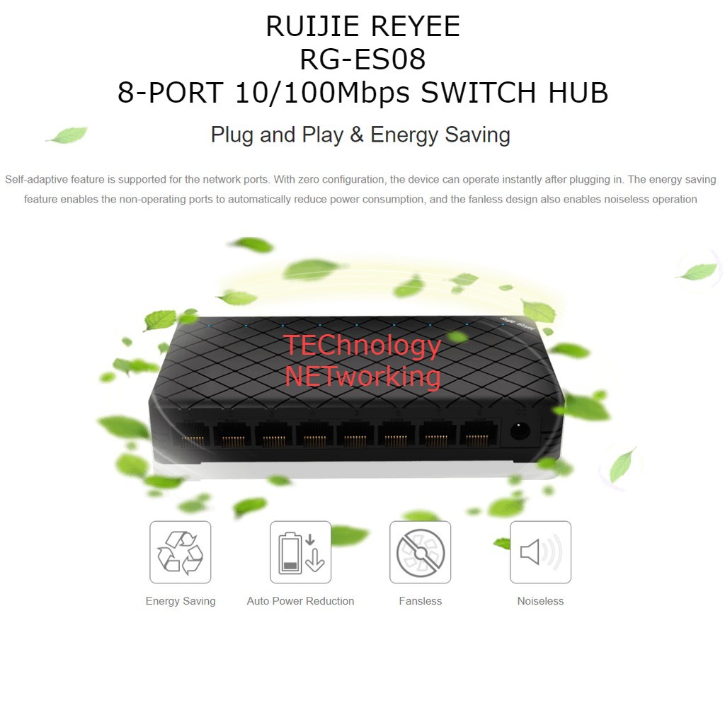 Ruijie Reyee RG-ES08 8-Port 10/100 Mbps Unmanaged Desktop Switch