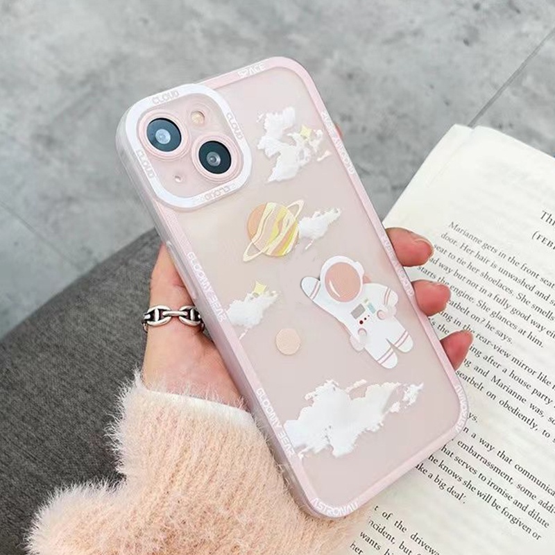 Soft Case Silikon TPU Transparan Motif Astronot Untuk Iphone 12 13 SE 6 6S 7 8 Plus X XS XR 11 Pro Max