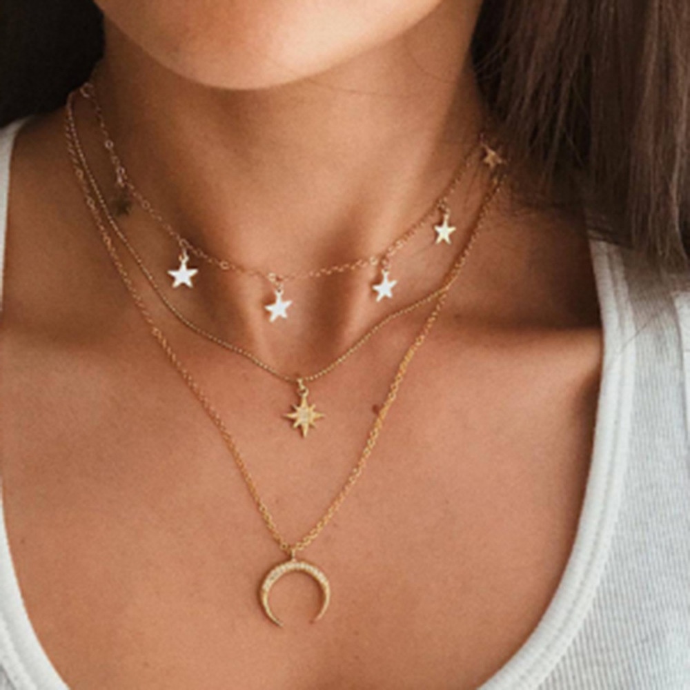 Multi-layer Necklaces Single Product Lock Long Strip Star Necklace Temperament Slender Girl Necklace Sexy Girl Jewelry