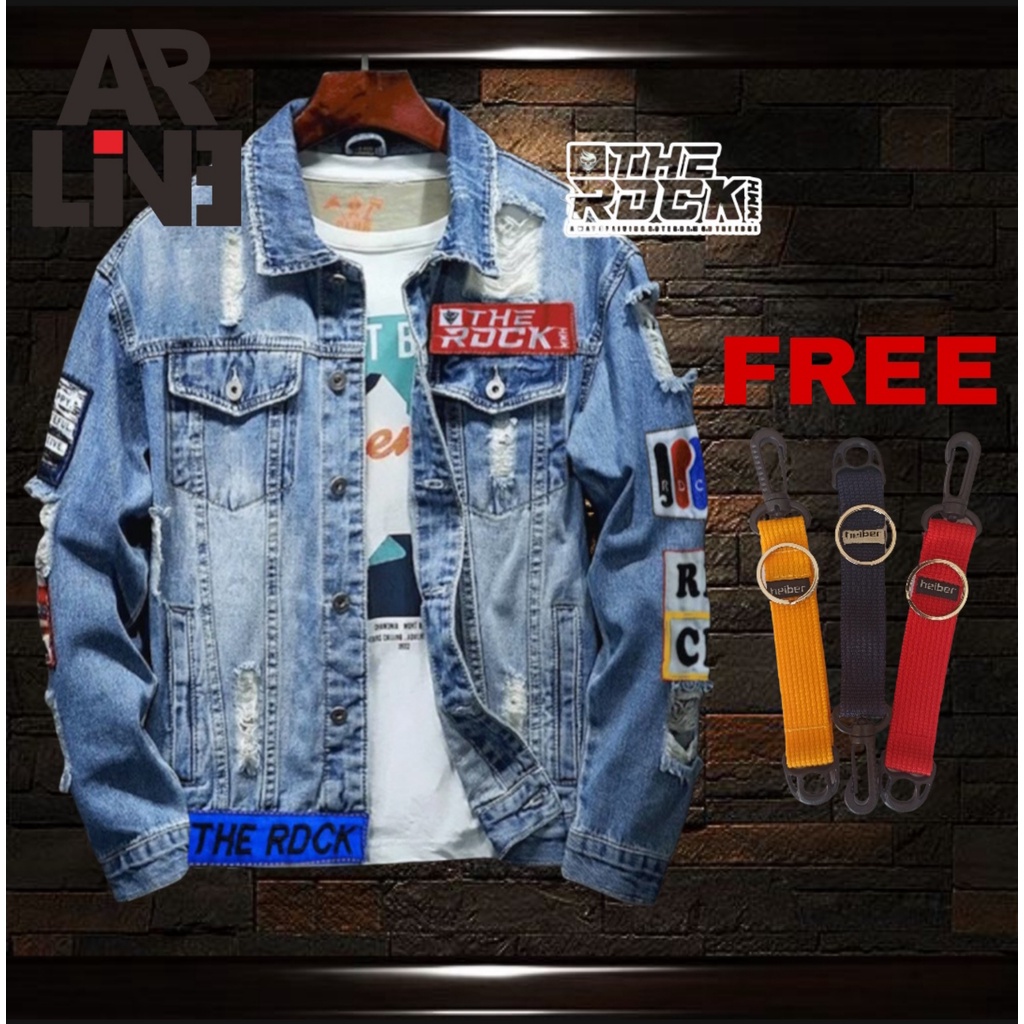 PROMO COD Jaket Denim Sobek Pria Bordir Jacket Jeans Cowok Emblem Original The Riddick Grade Premium