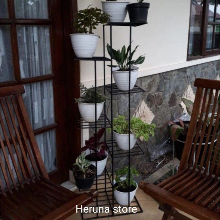 Standing pot/Rak pot besi/Rak tanaman 7 susunan 7 tatakan dan Love tempel