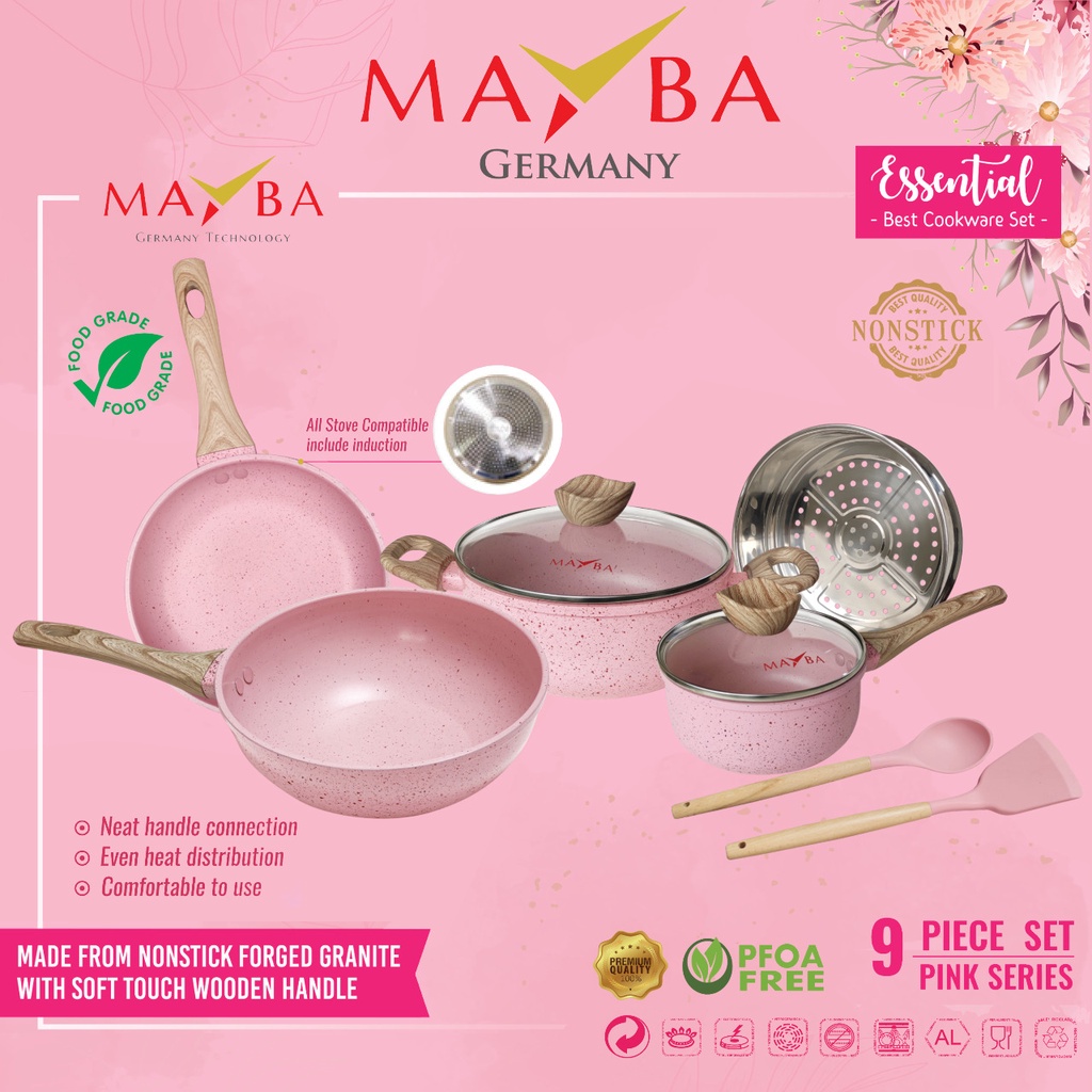 PANCI SET 9PC ESSENTIAL Caserole Wok MilkPan Asli MAYBA GERMANY ANTI LENGKET|BISA KOMPOR INDUKSI bonus spatula silicone set