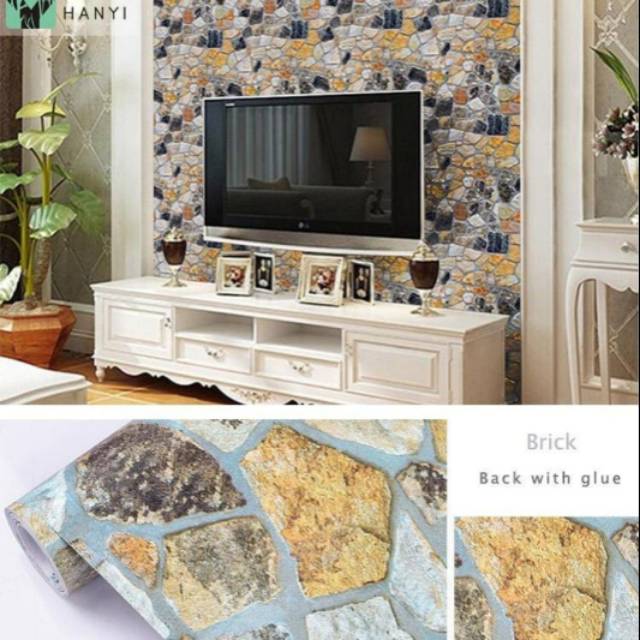 Wallpaper dinding motif batu kali kombinasi ukuran ...