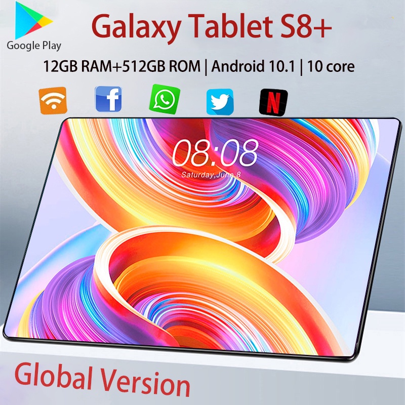 Tablet PC Asli Galaxy S8+ Tab Baru ROM 12GB + 512GB RAM Tablet Android 10.1 Inci Layar Full Screen Layar Besar Wifi 5G Dual SIM Tablet Baru Tablet Gaming Murah Cuci Gudang