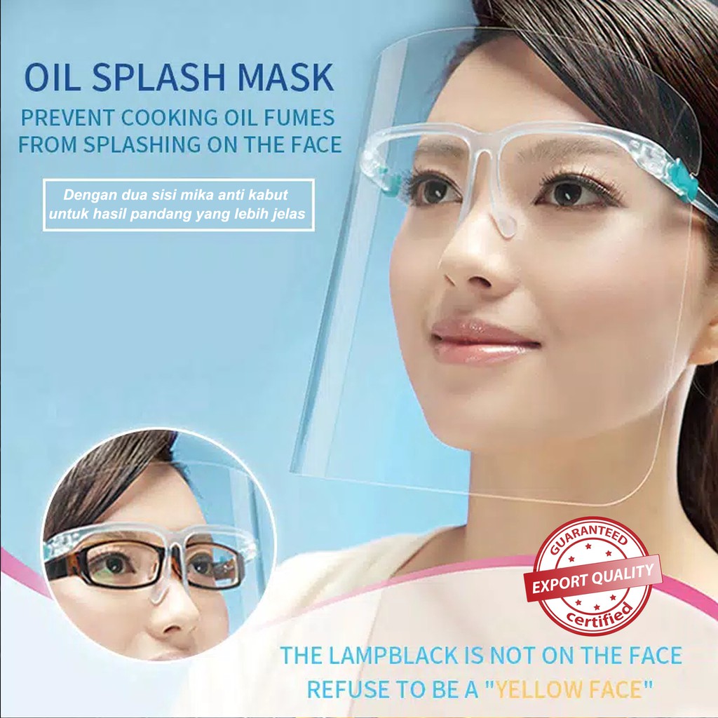 Kacamata + Tameng Pelindung Wajah / Masker Mika - Visor Face Shield Oil Mask