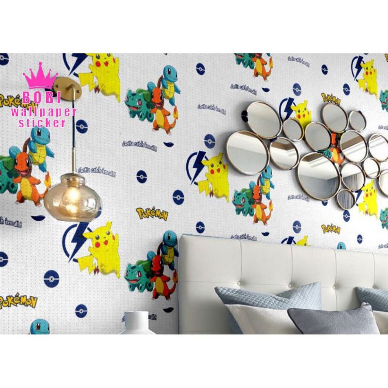 WALLPAPER DINDING MOTIF POKEMON DASAR PUTIH 10M X 45CM