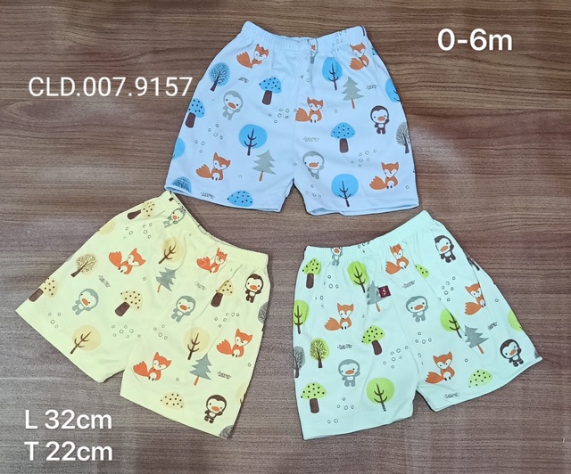 Celana pendek bayi anak 0-2 tahun isi 3pcs katun SNI motif