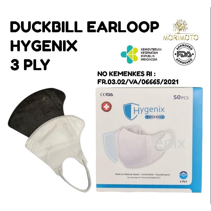 MASKER DUCKBILL HYGENIX HYPOALLERGENIC 3PLY BOX ISI 50PCS