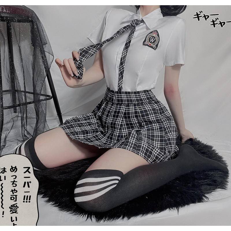 【Wetrose】Sexy JK Student Plaid Tie Split Pure Japanese School Uniform Cosplay Costume Lingerie Seifuku Set