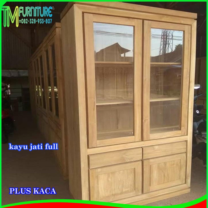 Lemari Hias Minimalis Kayu Jati Kaca Jepara 2pintu