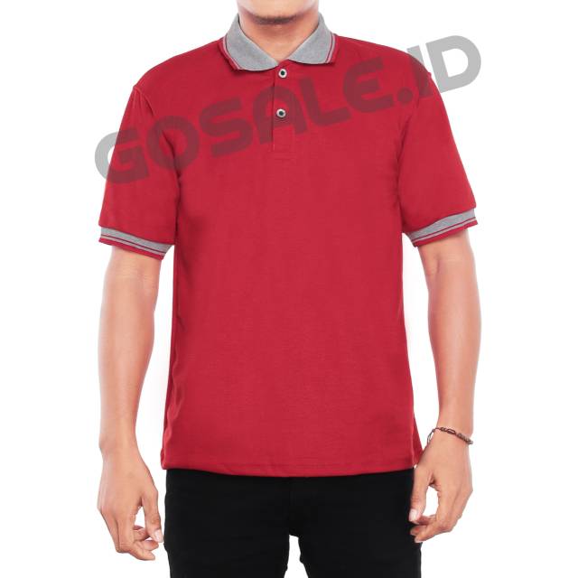 Jual Kaos Polo Shirt Nc59 Lakos Tc Merah Marun Kombinasi Kerah Abu