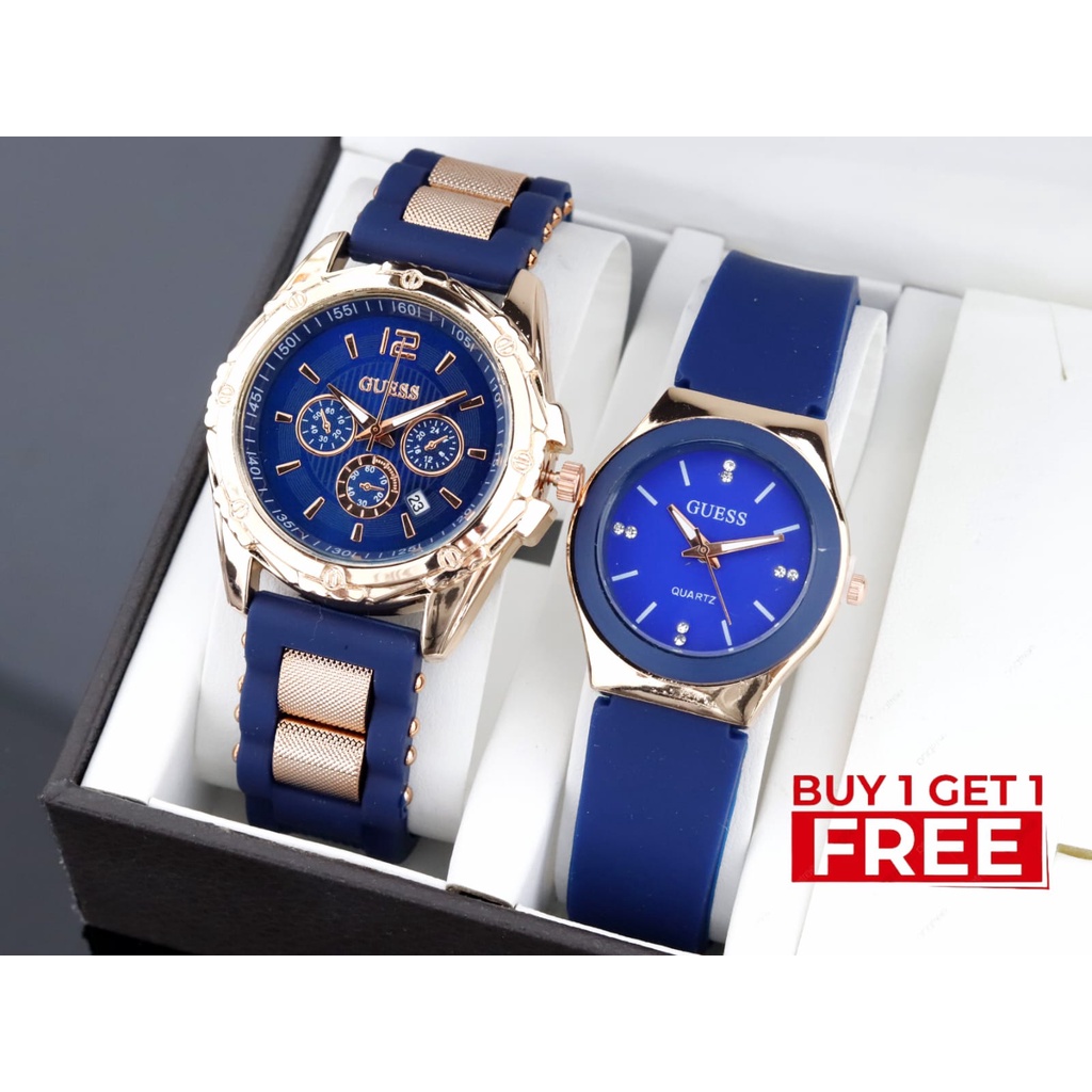 BUY 1 GET 1 FREE✅ Jam tangan wanita Guess Strap karet Free batrai