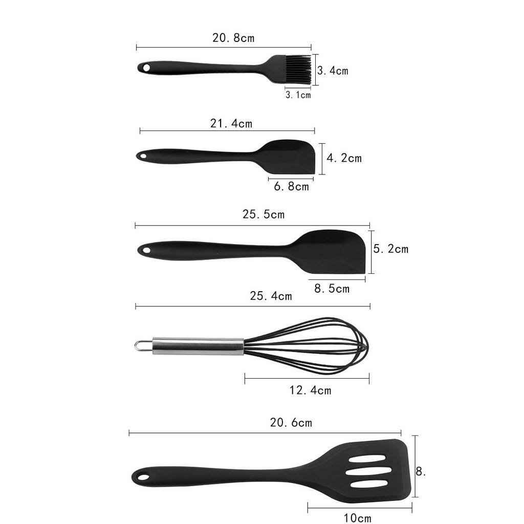 Set Alat Masak Peralatan Dapur 5 in 1 Spatula Sutil Kuas Sodet Pengocok Telur Bahan Tahan Panas Praktis Silicone Kitchen Set Spatula Scraper Brush Baking Kitchenware