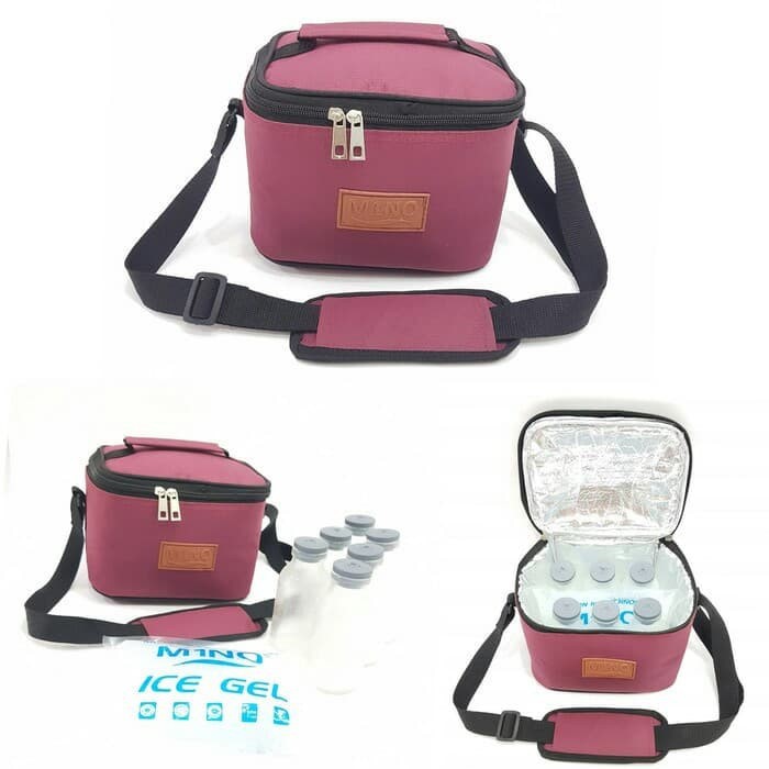 Paket Cooler Bag MINO - Tas Asi + 6pcs Botol + Blue Ice Gel - Paket Tas Asi Lengkap Murah