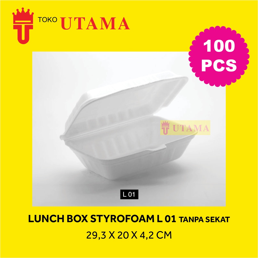 (100pcs) L 01 Tanpa Sekat Kotak Makan Lunchbox Styrofoam Gabus