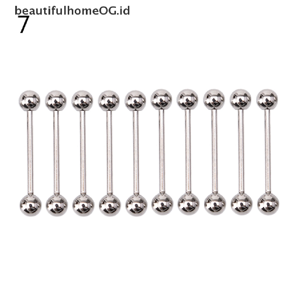 10 Pcs Cincin Tindik Lidah Puting Bentuk Barbel Bahan Stainless steel