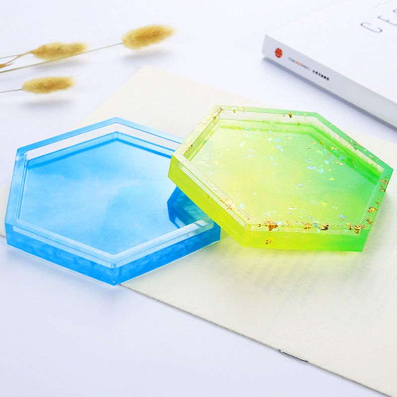 Siy 4 / 6pcs Cetakan Resin Epoksi Kristal Bentuk Heksagonal Bulat Bahan Silikon Untuk Membuat Perhiasan Handmade Diy