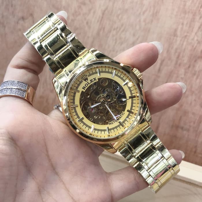 JAM TANGAN PRIA ROLEX AUTOMATIC SKELETON GOLD