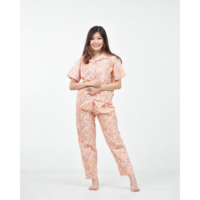 Piyama Wanita Baju Tidur Wanita Dewasa Baju Tidur Piyama Satin Apple-Marmer Orange