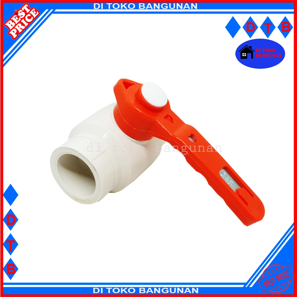 Stop Kran Ball Valve Pvc Tebal Putih Gagang Besi 1&quot; Inch Stop Keran Non Drat