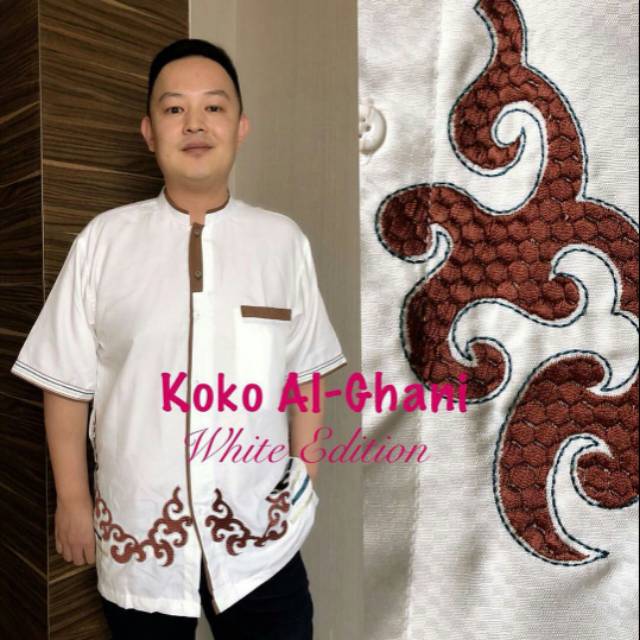 Baju koko pria bordir bahan semi sutra