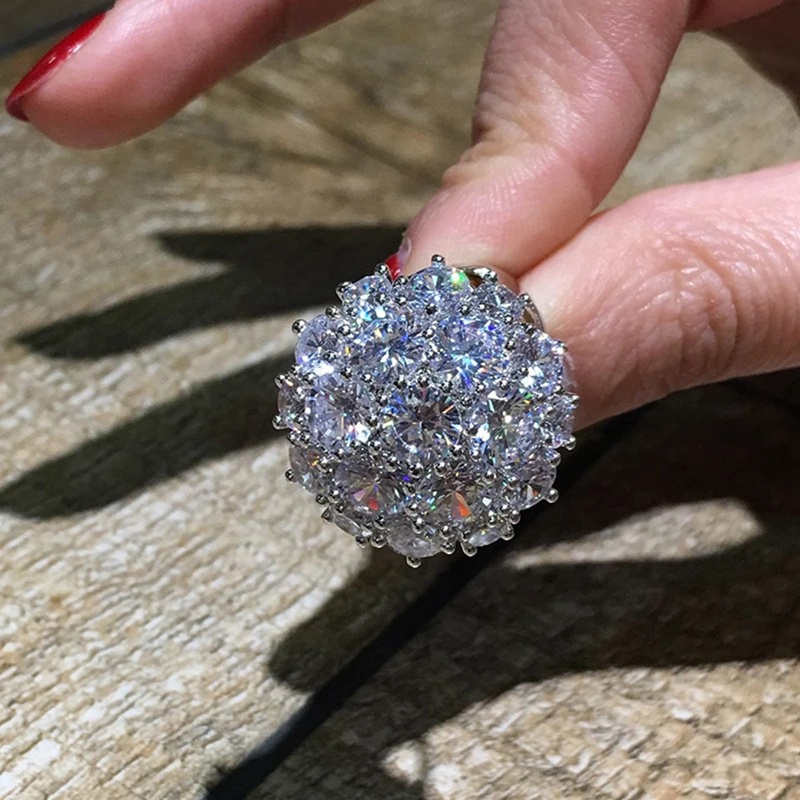 Fancyqube Cincin Kristal Cubic Zirconia Bentuk Bulat Besar Untuk Wanita