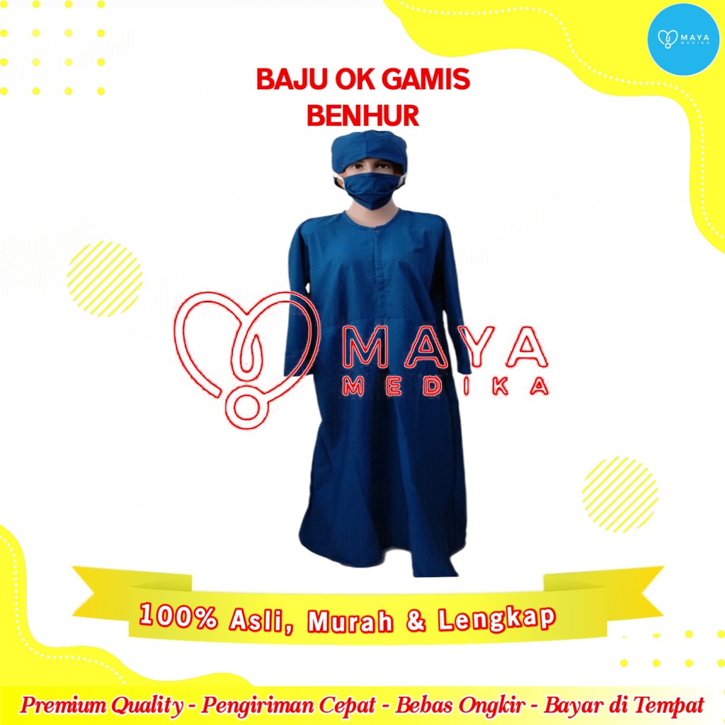 Baju OK Biru Benhur Lengan Panjang Baju Resleting Gamis