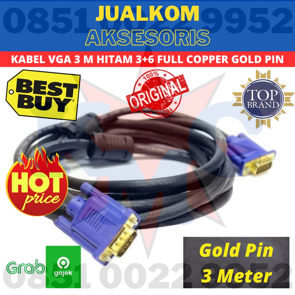 KABEL VGA 3M HIGH QUALITY FULL COPPER GOLD PIN VGA 3 METER VGA 3 M