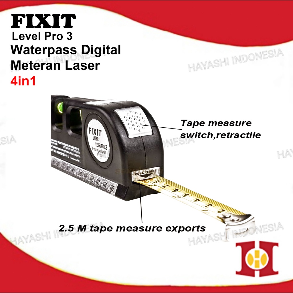 Fixit Level Pro 3 Penggaris Ukur Laser Level Waterpass Meteran Laser