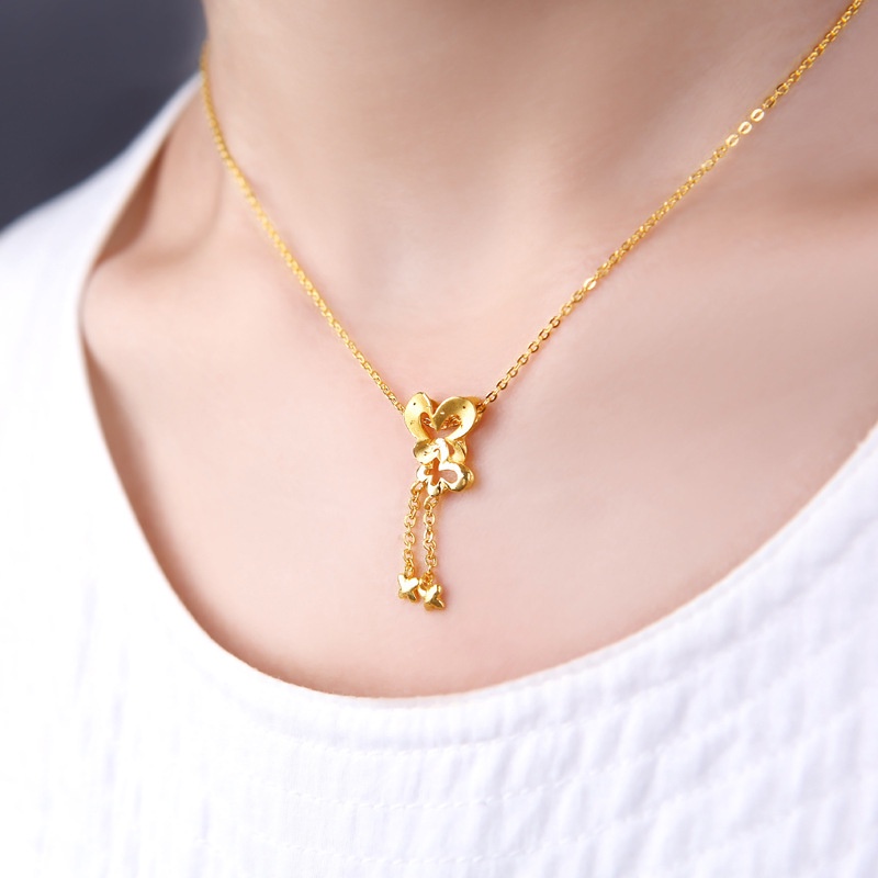 [Ready Stock]Fashion Gold Plated Butterfly Tassel Pendant Elegant Necklace