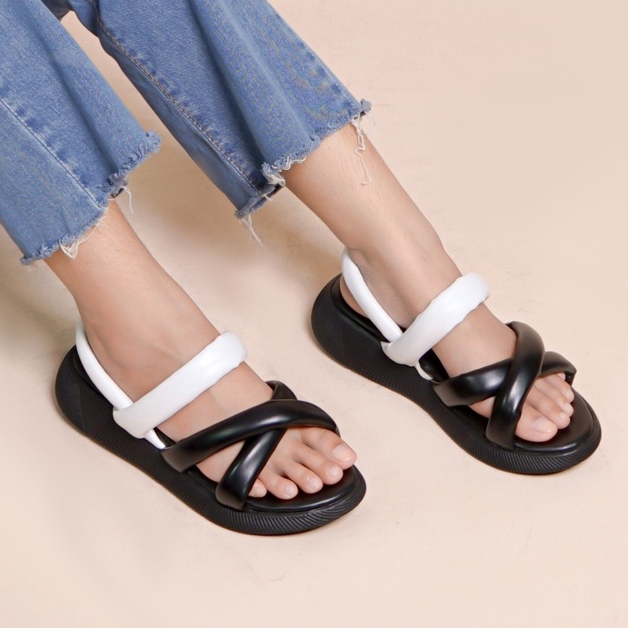 LAPEPA YUK - Sepatu Sandal Wanita Wedges VIVIAN Model Silang dua Tali Strap Belakang Hak Tinggi Sole 3 cm Spatu Sendal Gunung Cewek  Size 36 37 38 39 40 41 Warna Black Yellow Hitam Kuning Premium Terbaru Shoes Ori Original Mall Official Store Promo