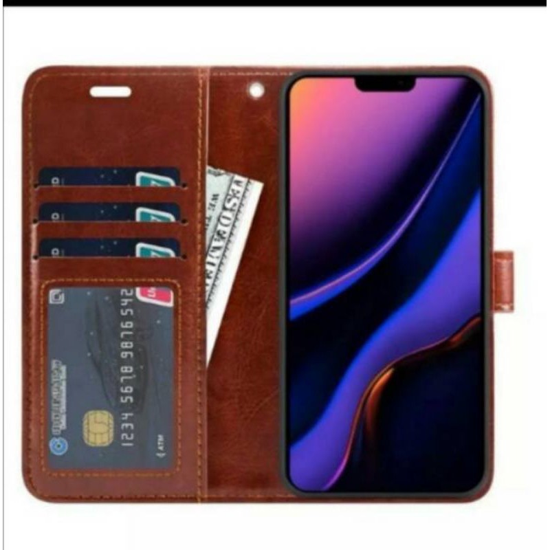 Oppo F7 Leather Case Flip Cover Casing Sarung Dompet Wallet Kulit Softcase