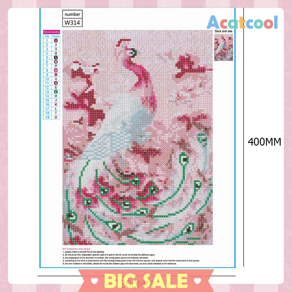 5D DIY Full Drill Diamond Painting Pink Peafowl Cross Stitch Embroidery Kit