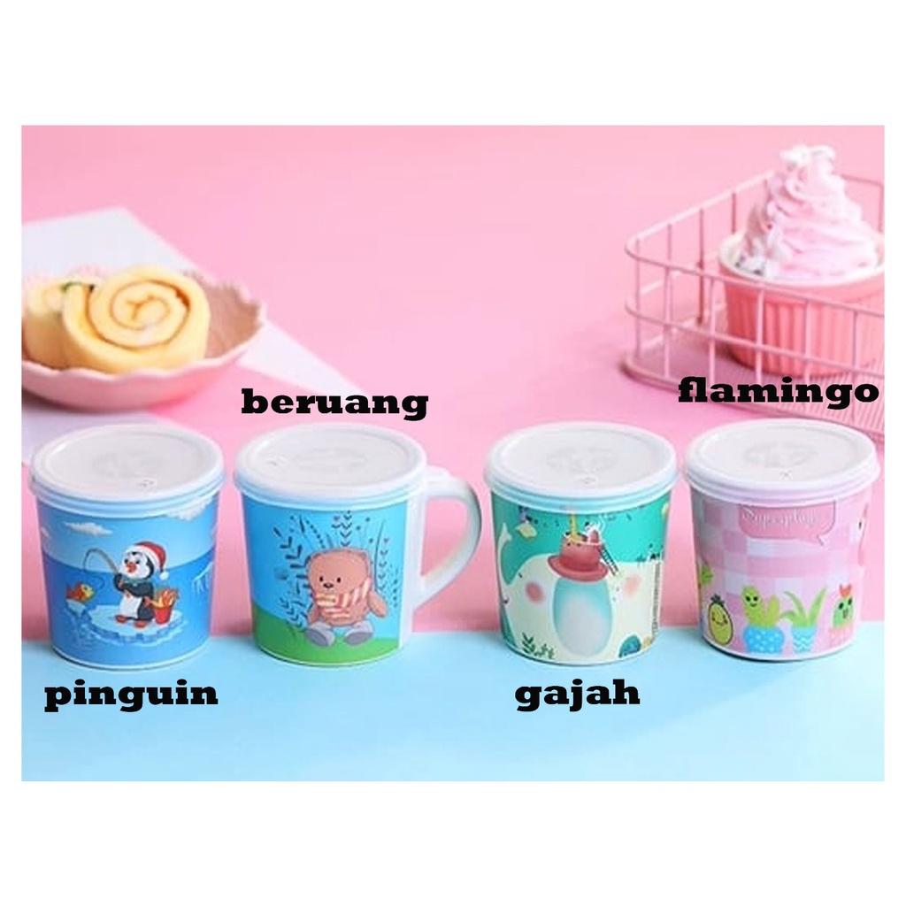 GELAS ANAK BAMBOO FIBER SERAT BAMBU RAMAH LINGKUNGAN LUCU CUP CANGKIR HEWAN ANIMAL