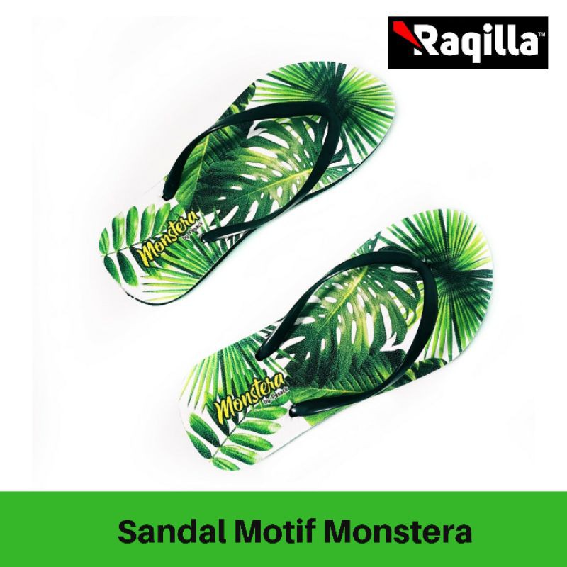 Sandal Jepit Motif Tanaman Monstera sendal jepit wanita monstera selipar jepit motif daun