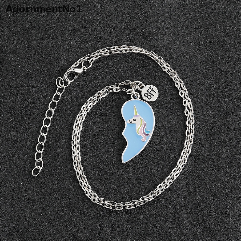 (AdornmentNo1) 2pcs / Set Kalung Rantai + Liontin Motif Unicorn + Tulisan Best Friends Untuk Wanita / Sahabat