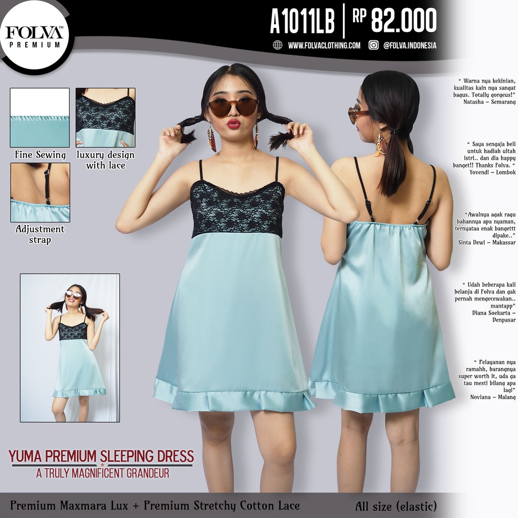 FOLVA premium tanktop dress baju rumah satin A1011LB biru all size