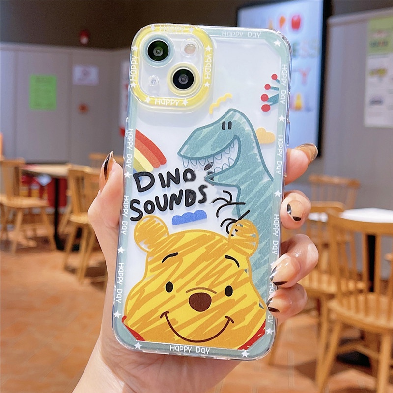 Soft Case TPU Transparan Motif Beruang Dinosaurus Untuk IPhone 13 12 Pro Max 11 XS XR X 8 7 6S Plus Mini