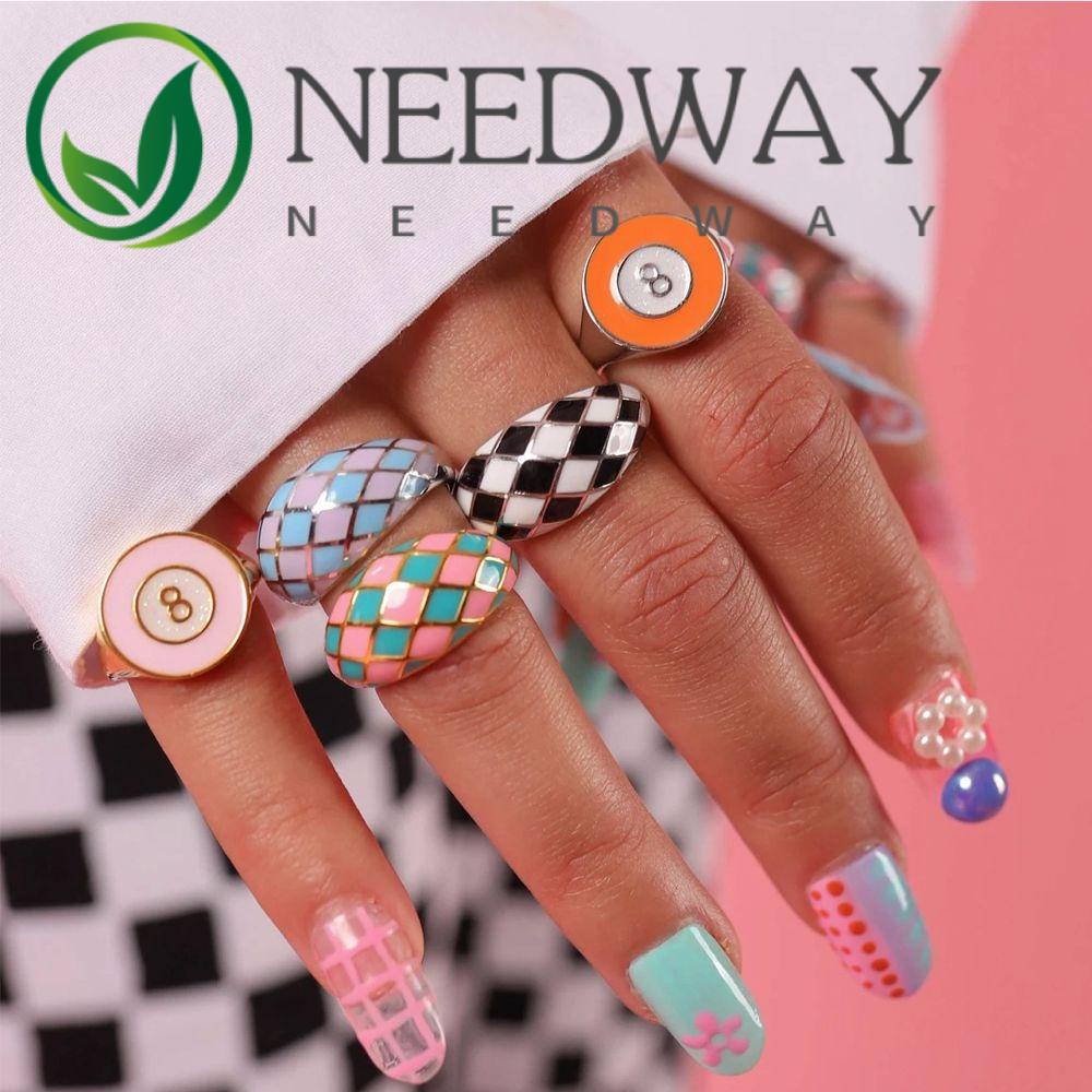 Needway  Colorful Enamel Rings Vintage Fashion Jewelry Bread Rings Women Aolly Creative Plaid Geometric Classic Diamond shape/Multicolor