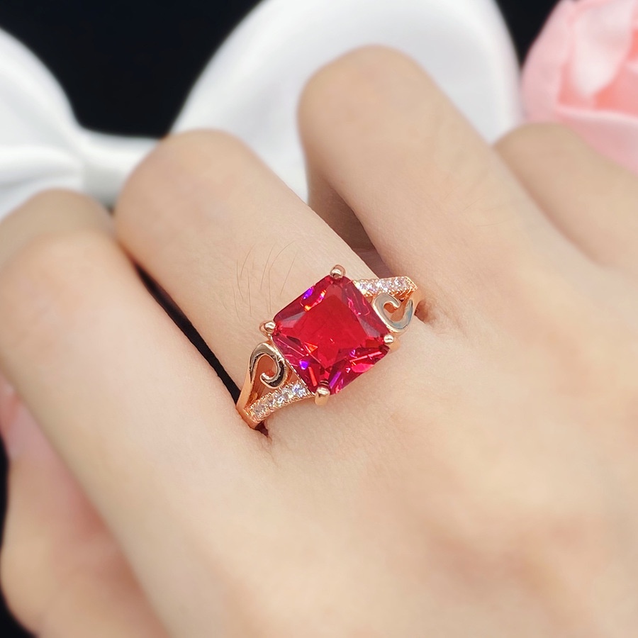 Ruby Zamrud Cincin Kristal Berlian S925 Perak Mawar Emas Perhiasan Fashion Wanita Pertunangan Pernikahan Rings