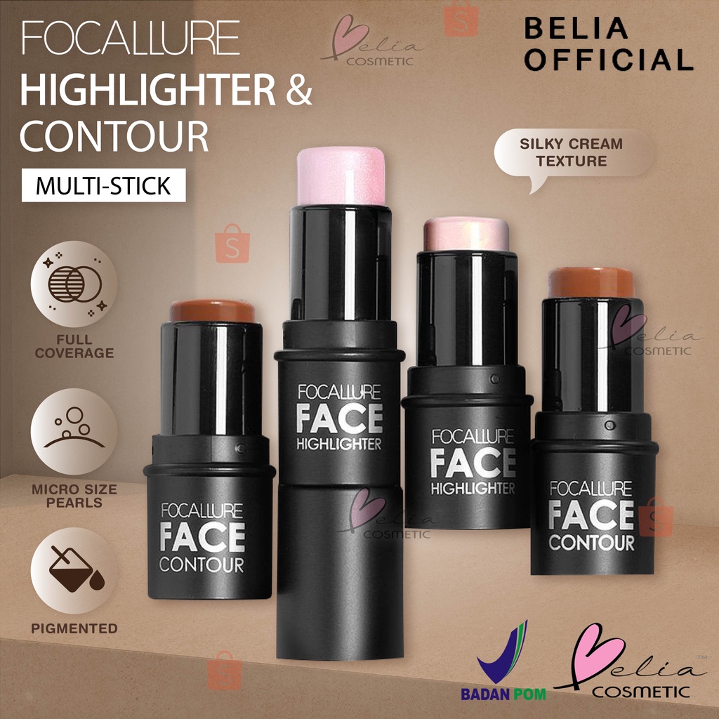 ❤ BELIA ❤ FOCALLURE FA01 Highlighter &amp; Contour Multi Stick | Silky Cream Highlighter / Contour - 4 Colours | BPOM
