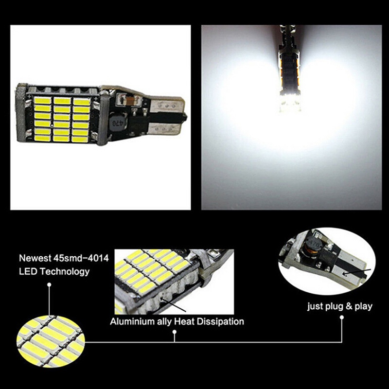 10pcs Lampu LED T15 W16W 6000K 45 SMD 4014 Untuk Belakang Mobil