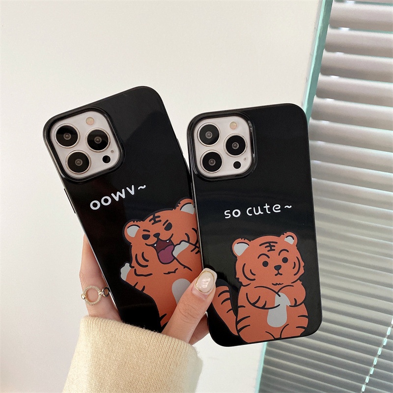 Soft Case Pelindung Bahan Jelly Warna Hitam Motif Harimau Untuk Iphone 7 8 PLUS X XR XS 11 12 13 PRO MAX SE 2020