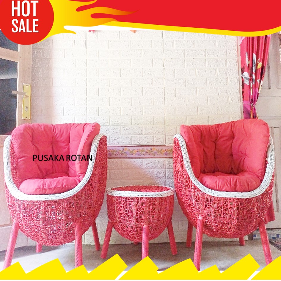 Kursi Teras Brekele Cantik Furniture Rotan Sintetis Full Jok Busa