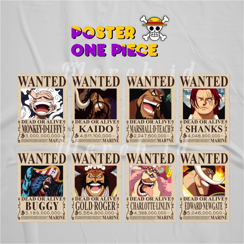 

POSTER ANIME BOUNTY ONE PIECE YONKOU SHANKS KAIDO CHARLOTTE EDWARD MARSHALL D