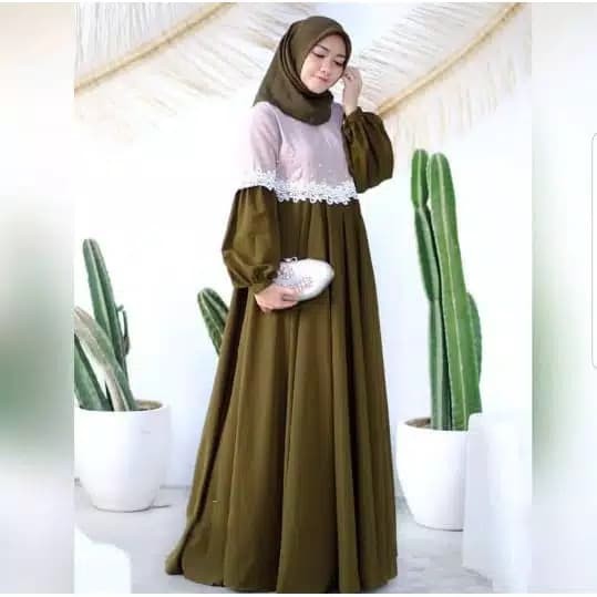 NEW CLARISSA MAXI MOSSCRAPE MIX MUTIARA Fashion Muslim Gamis Wanita Terbaru Gamis Murah Kekinian